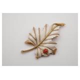 Trifari 3D Leaf Brooch w/Ladybug