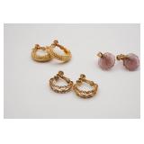 Napier 3 Pair of Screw On Earrings Gold Tone
