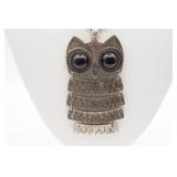 Vintage Articulating Silver Tone Owl Necklace
