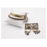Chicos Gold Tone and Blue Stone Earring and Bangle