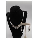 Trifari Silver Tone Collar Necklace and Earrings