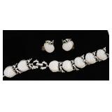 Silver Tone and White Lucite Earrings and Bracelet
