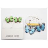 Sterling Silver Butterfly Dangle Enamel Earrings