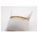 Gold Tone Etched Bangle Bracelet with Safety Chain