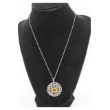 Sterling Silver Necklace w/Citrine Stone Round