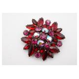 Vintage Red & AB Rhinestone Brooch