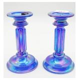 Fenton Art Glass Iridescent Blue Candle Holders