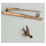 10kt Bar Pin w/Bird As Is