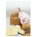 Basket w/Baby Crocheted Sweaters, Sun Hat & Etc.