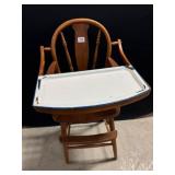 Antique Wooden High Chair w/Enameled Tray