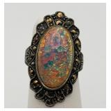 Art Deco Style Marcasite and Fire Opal Ring