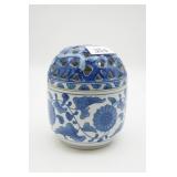Chinese Blue & White Incense Jar w/Pierced Lid