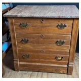 Victorian Eastlake Oak Chest w/Marble Top