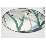 Oval Stained Glass Panel White Heron Mirror