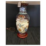 Oriental Table Lamp w/Birds Motif As Is