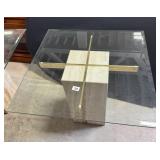 Italian MCM Travertine and Brass Side Table