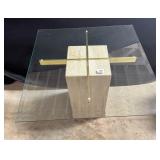Italian MCM Travertine and Brass Side Table