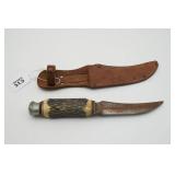 Vintage Hunting Knife w/Stag Handle and Sheath