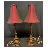 Tall Vintage Buffet Lamps w/Burgundy Shades