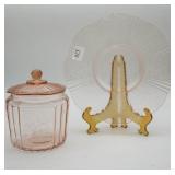 Pink Depression Lot Biscuit Jar & Plate ~ AS IS