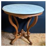 Victorian Walnut Marble Top Parlor Table