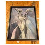 Mid Century Cubist Style Print Bust of a Faun