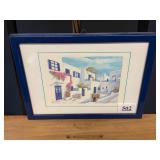 Watercolor Print Greek Village Scene
