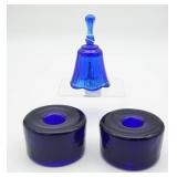 Pair Blenko Puck Style Cobalt Blue Candle Holders