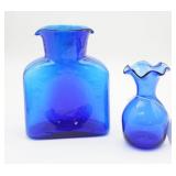 Cobalt Blue Blenko Double Spout Water Bottle &