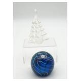 Murano Millefiori Glass Paperweight Blue Swirl &