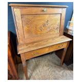 Antique Oak Secretary Desk Pressed Wood Floral