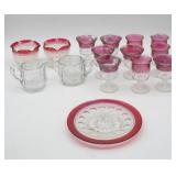 Flashed Red Rim Goblets, Plate, Bowl & Clear