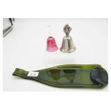 Green Wine Bottle Serving Tray, Santa Bell &