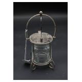 Silverplate Etched Glass Jam Jelly Jar