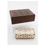 Wooden Travel Cribbage Board and Dominoes