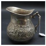 Silver Plated Repousse Floral Pitcher Ornate