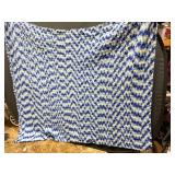 Crocheted Afghan Blanket Blue & White