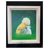 Oil on Canvas Little Boy & Bunny  Shirley dePierre