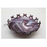 Swirl Slag Glass Bowl Amethyst/White Footed