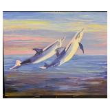 Dolphins Sunset Seascape Painting by dePierre