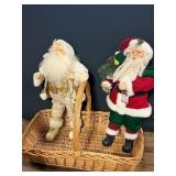 Large Basket & (2) Santa Figurines