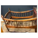 Victorian Turned Spindle Walnut Baby Cradle