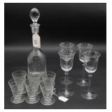 German Crystal Wine Etched Grape Decanter &