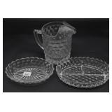 Fostoria American Pitcher, Oval Bowl & Relish