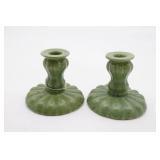 Green Pottery Candle Holders As Is