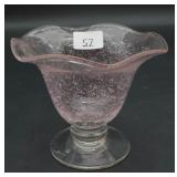 Art Glass Pink Glass Fluted Rim Compote