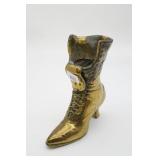Brass Tone Laced Boot Vase
