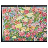 Colorful Rose Garden Painting on Canvas