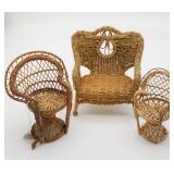 Miniature Wicker Peacock Chair Furniture Set Doll