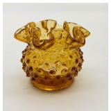 Fenton Amber Hobnail Ruffle Mini Vase